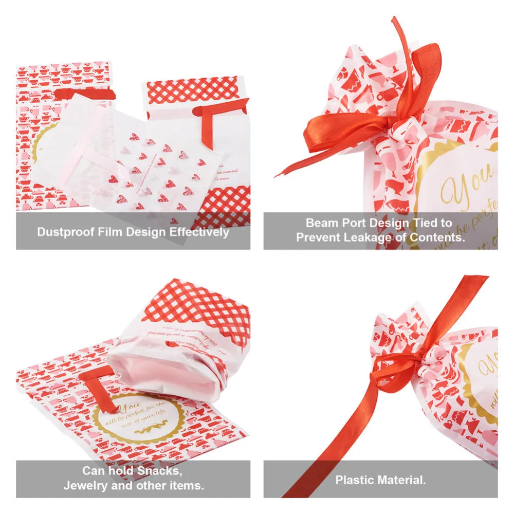 1 Set Magibeads 50Pcs 10 Style Plastic Baking Bags, Drawstring Bags, for Christmas Wedding Party Birthday Engagement Holiday Favor, Rectangle with Pattern, Mixed Patterns, 22.3x15.1cm, 5pcs/style