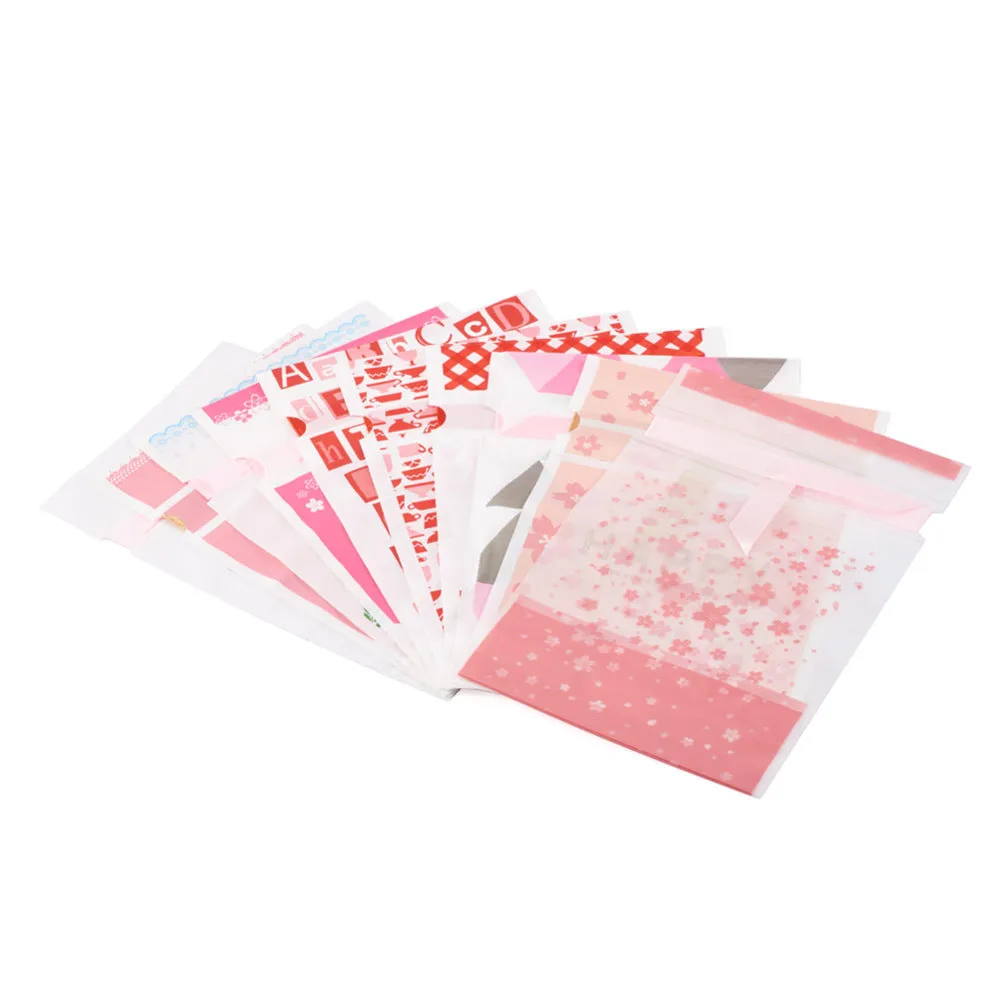 1 Set Magibeads 50Pcs 10 Style Plastic Baking Bags, Drawstring Bags, for Christmas Wedding Party Birthday Engagement Holiday Favor, Rectangle with Pattern, Mixed Patterns, 22.3x15.1cm, 5pcs/style