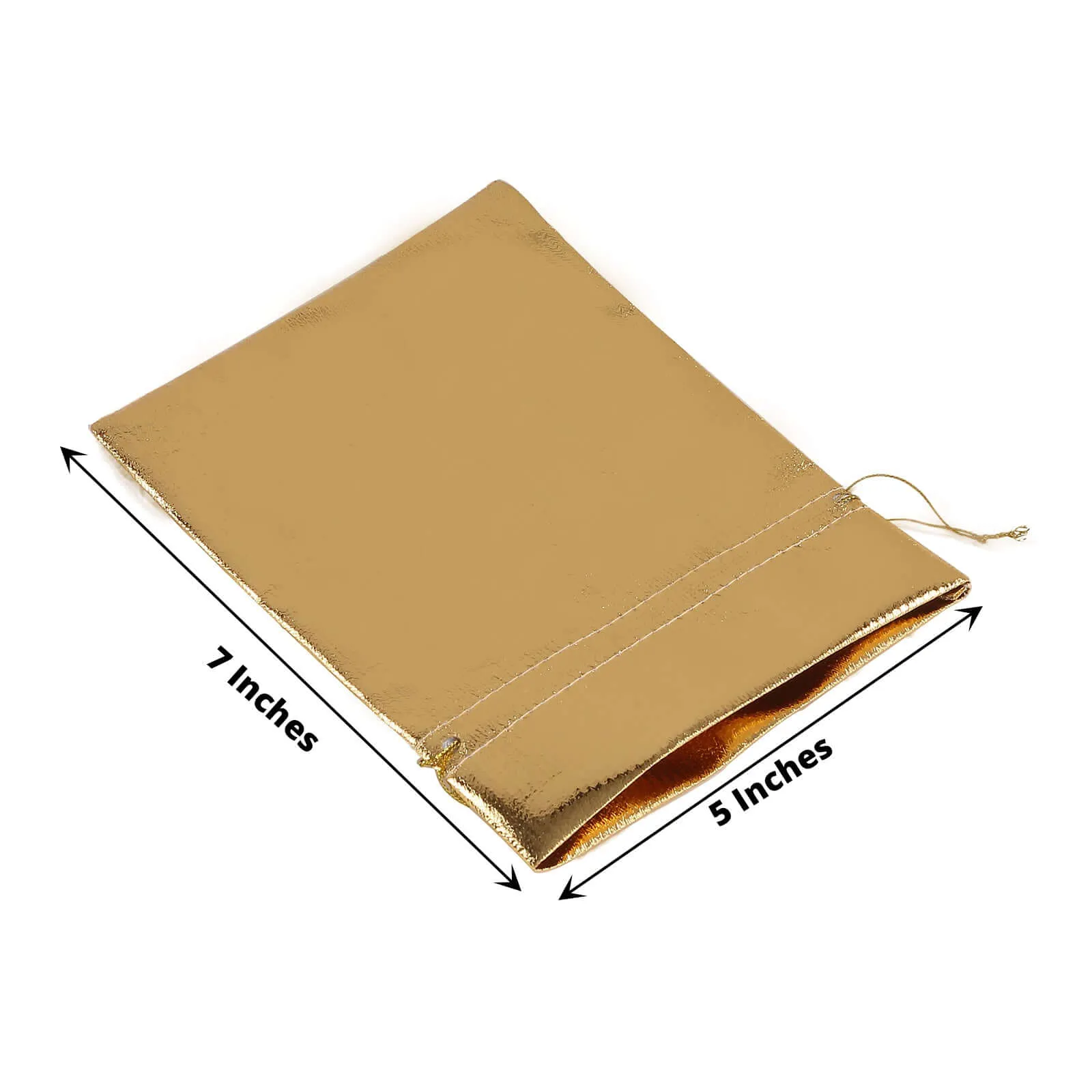 10 Pack Metallic Gold Lame Polyester Party Favor Gift Bags, Shiny Fabric Drawstring Candy Pouch 5"x7"