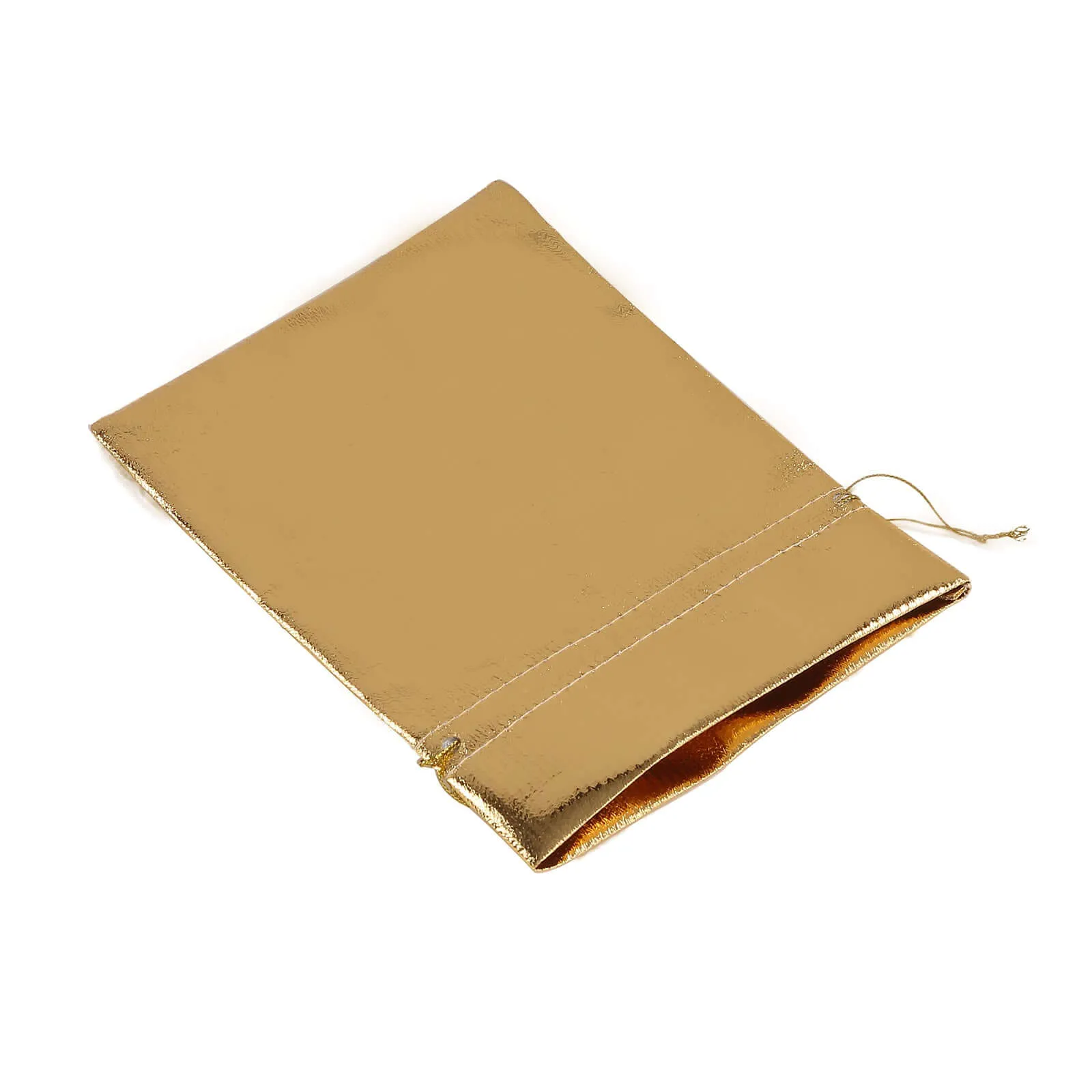10 Pack Metallic Gold Lame Polyester Party Favor Gift Bags, Shiny Fabric Drawstring Candy Pouch 5"x7"