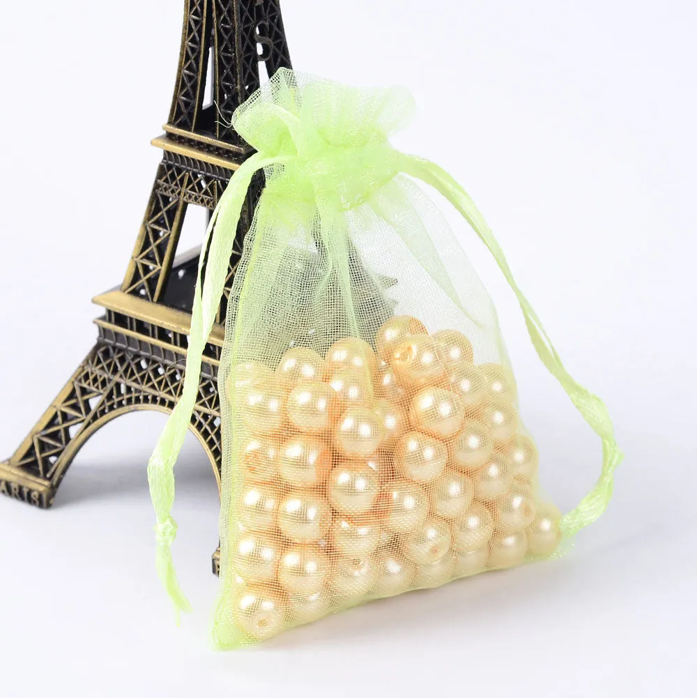 100 pc Organza Gift Bags with Drawstring, Jewelry Pouches, Wedding Party Christmas Favor Gift Bags, Red, 9x7cm