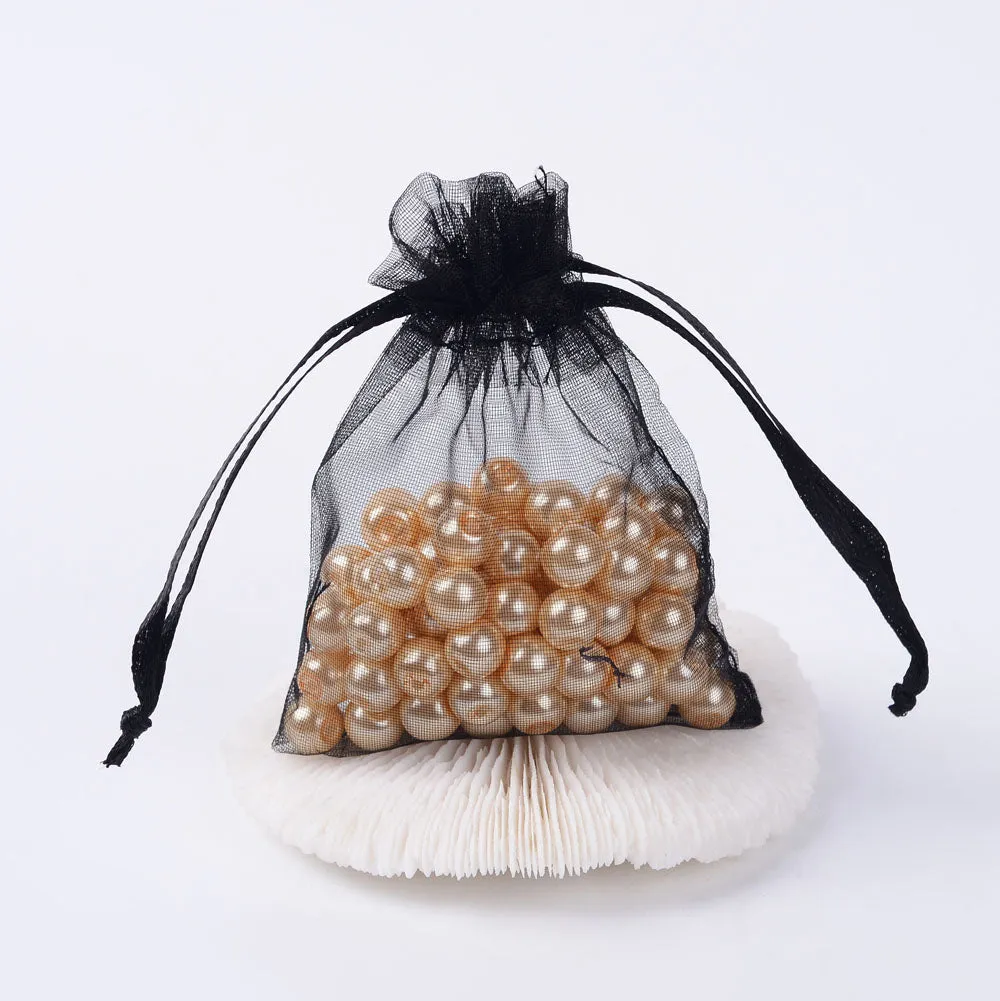 100 pc Organza Gift Bags with Drawstring, Jewelry Pouches, Wedding Party Christmas Favor Gift Bags, Red, 9x7cm