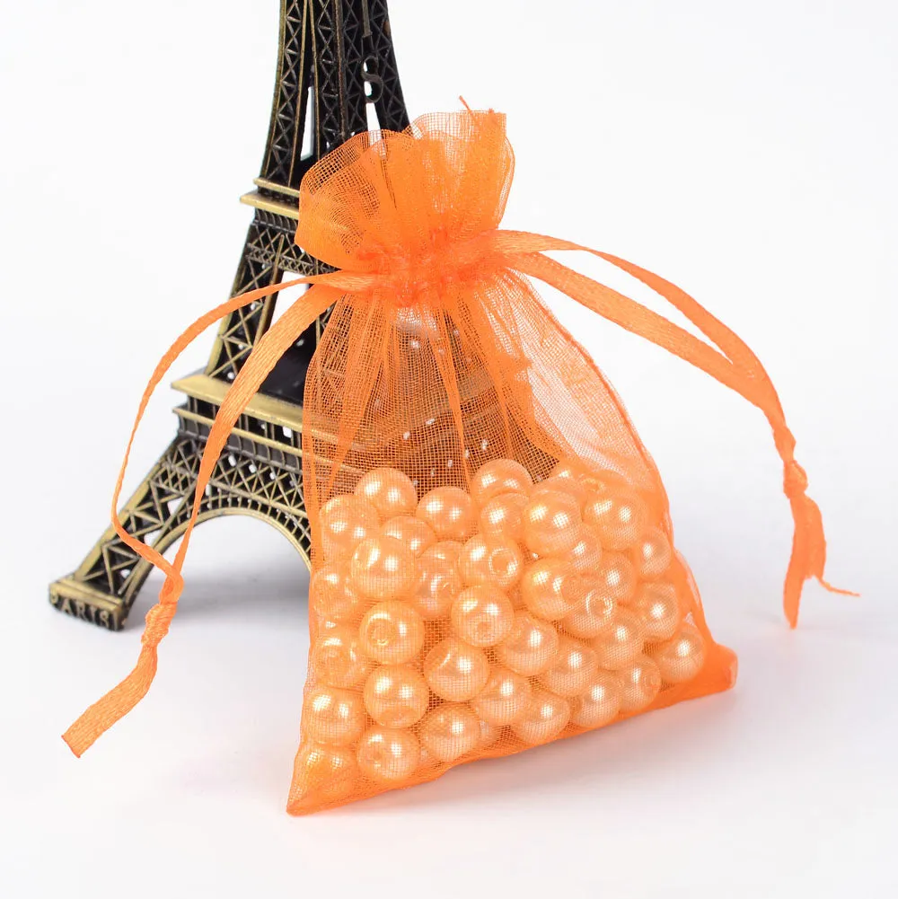 100 pc Organza Gift Bags with Drawstring, Jewelry Pouches, Wedding Party Christmas Favor Gift Bags, Red, 9x7cm