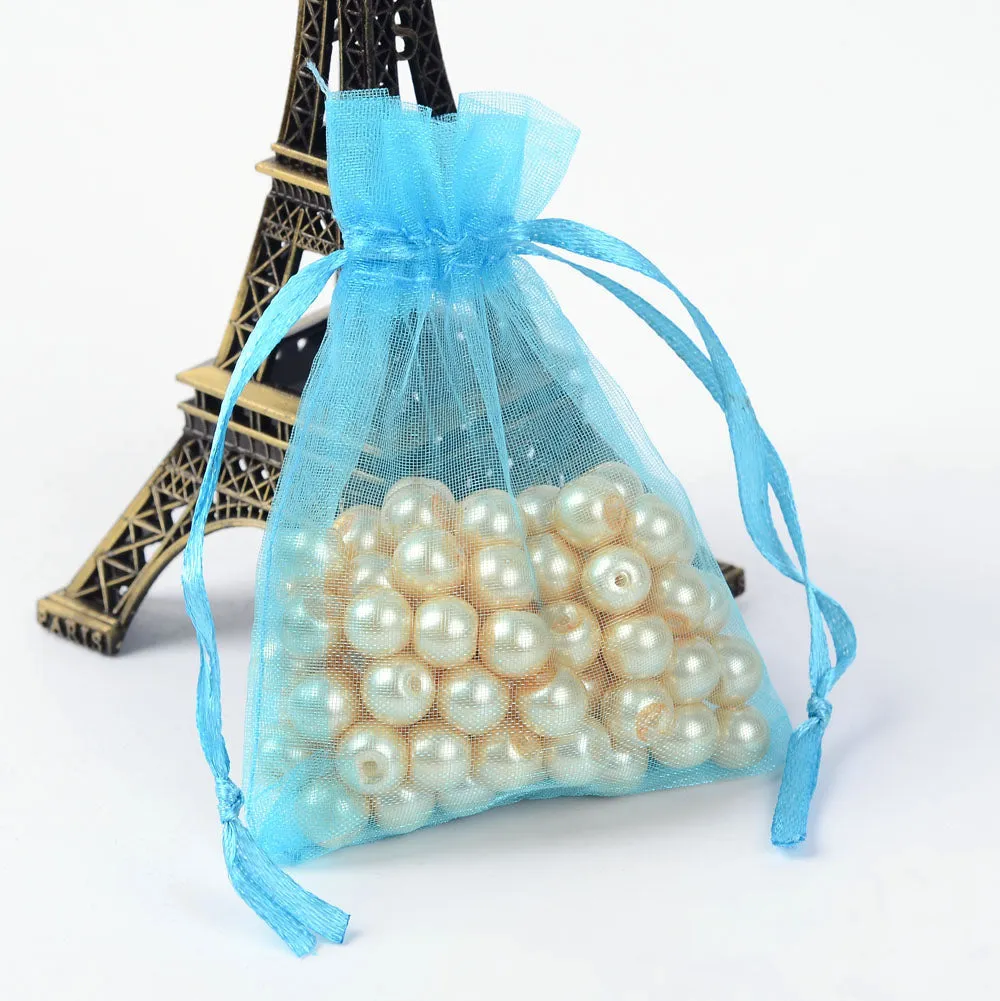 100 pc Organza Gift Bags with Drawstring, Jewelry Pouches, Wedding Party Christmas Favor Gift Bags, Red, 9x7cm