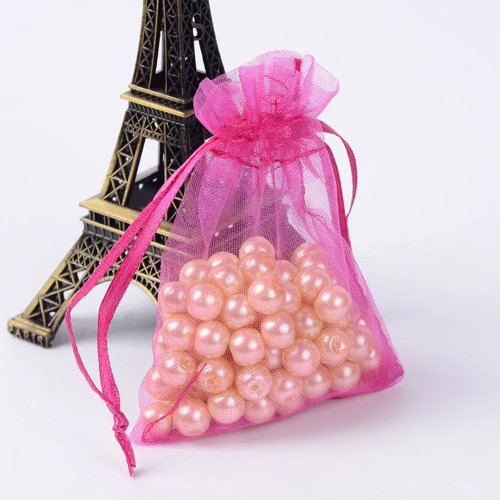 100 pc Organza Gift Bags with Drawstring, Jewelry Pouches, Wedding Party Christmas Favor Gift Bags, Red, 9x7cm