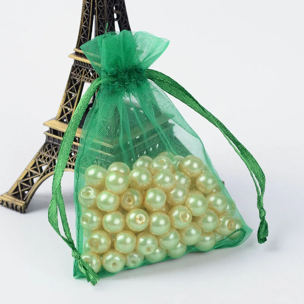 100 pc Organza Gift Bags with Drawstring, Jewelry Pouches, Wedding Party Christmas Favor Gift Bags, Red, 9x7cm