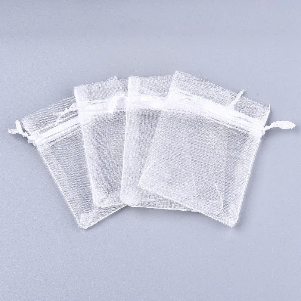 100 pc Organza Gift Bags with Drawstring, Jewelry Pouches, Wedding Party Christmas Favor Gift Bags, Red, 9x7cm