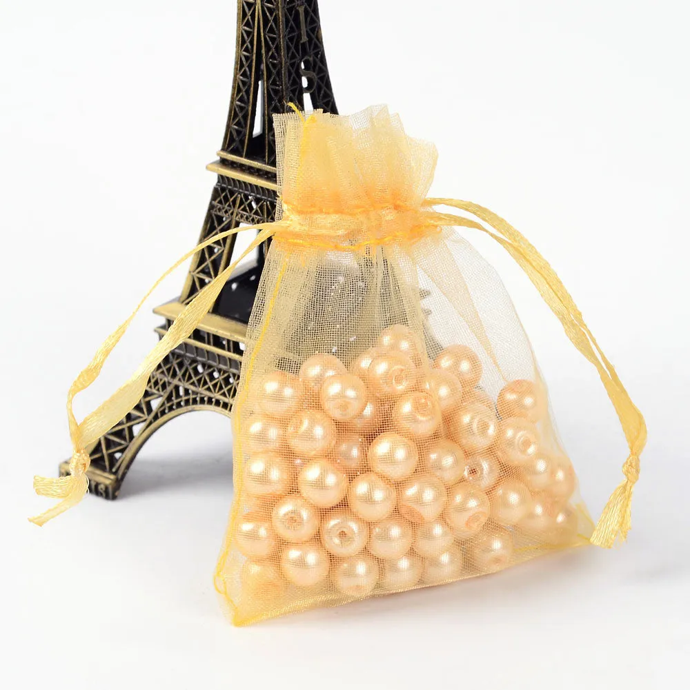 100 pc Organza Gift Bags with Drawstring, Jewelry Pouches, Wedding Party Christmas Favor Gift Bags, Red, 9x7cm