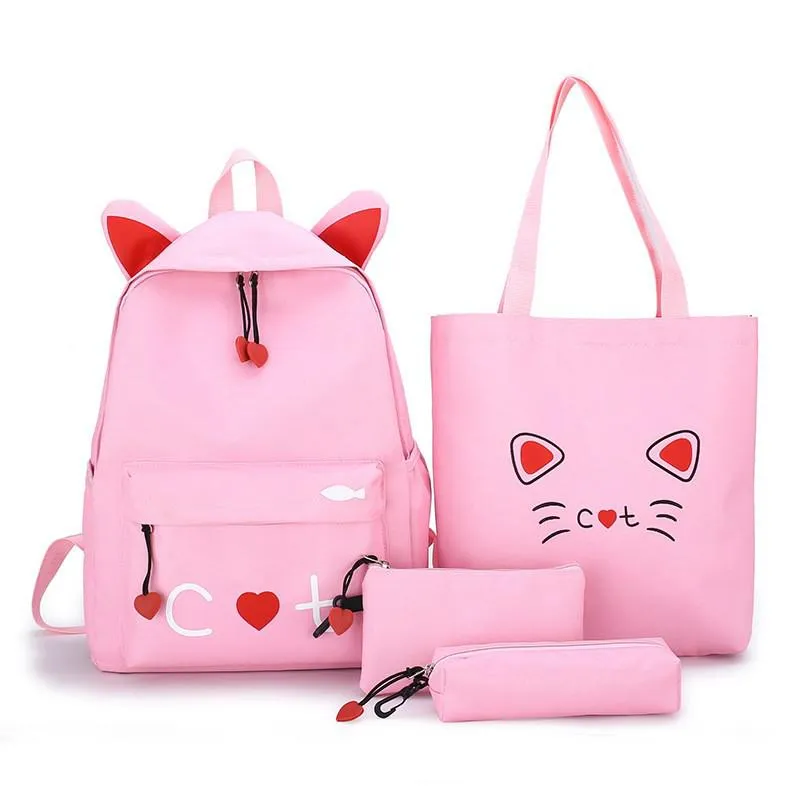 4 piece set Schoolbags For Teenage Girls Cute Print Women Backpack High Quality School Backpack Female Shoulder Bags