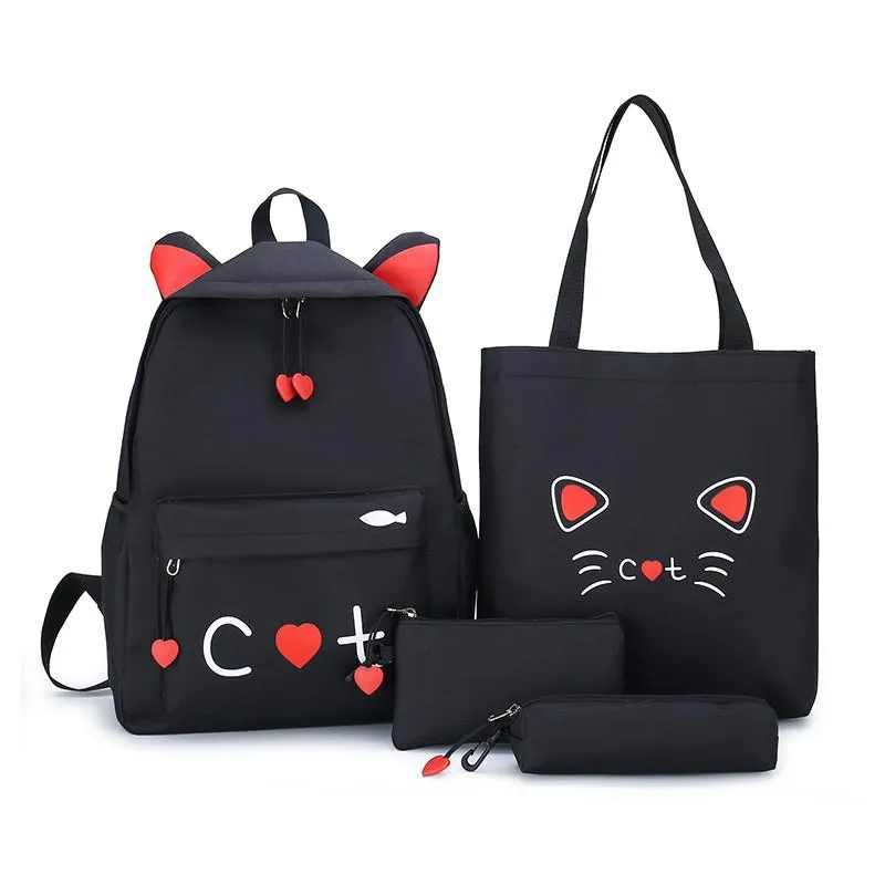 4 piece set Schoolbags For Teenage Girls Cute Print Women Backpack High Quality School Backpack Female Shoulder Bags