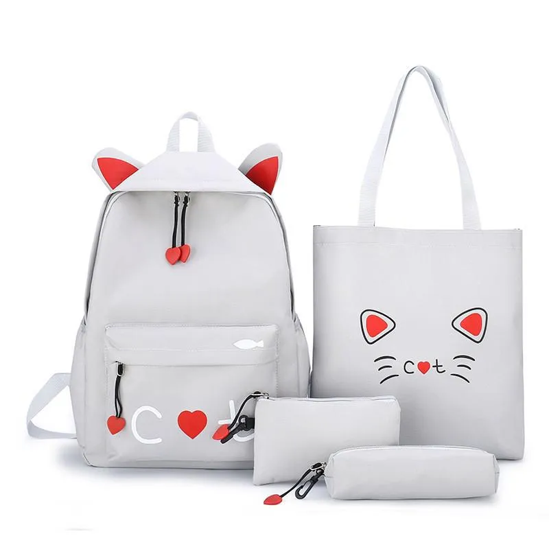 4 piece set Schoolbags For Teenage Girls Cute Print Women Backpack High Quality School Backpack Female Shoulder Bags
