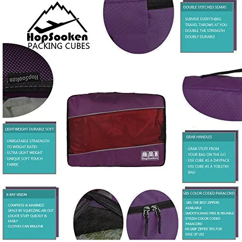 5pc Packing Cubes Set Large Travel Luggage Organizer 4 Cubes 1 Laundry Pouch Bag (Purple)