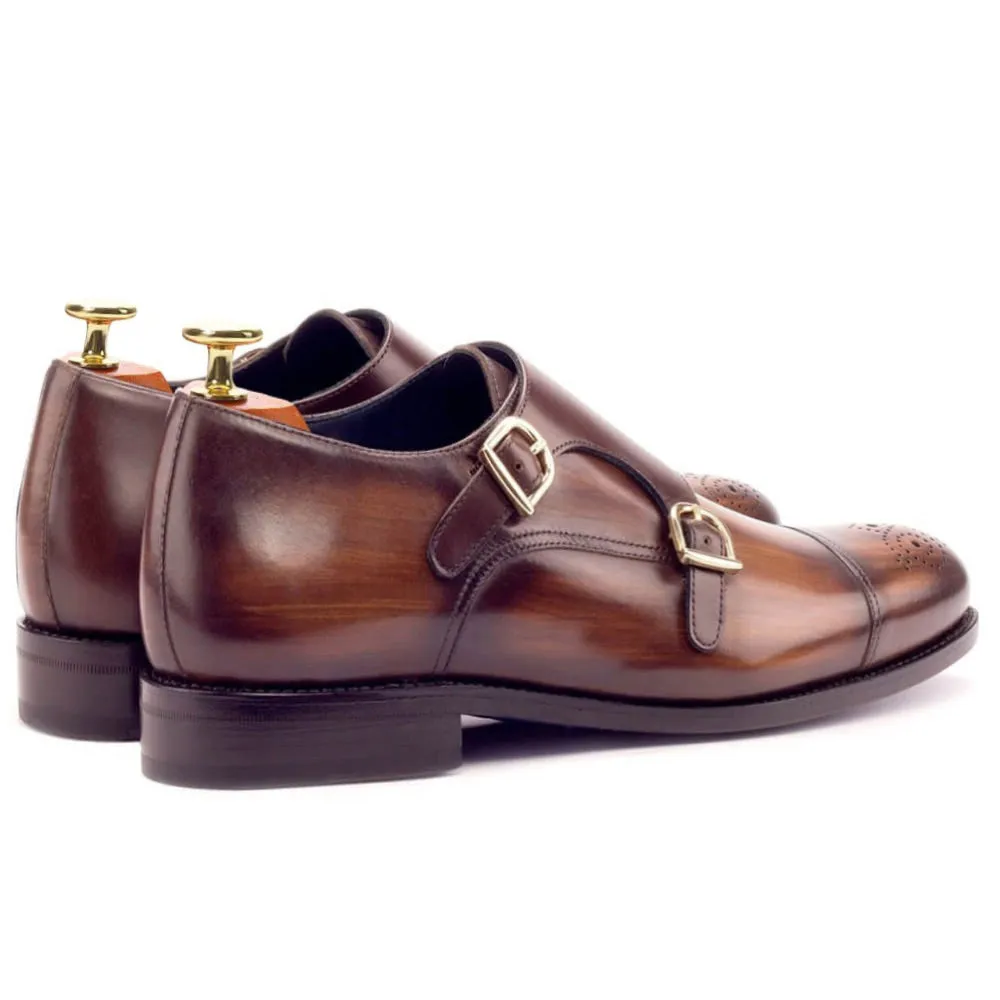 7CM/2.76 Inches - CMR CHAMARIPA Height Increasing Elevator Monk Shoes For Men Brown Leather Dress Shoes