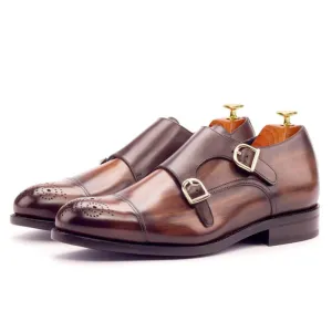 7CM/2.76 Inches - CMR CHAMARIPA Height Increasing Elevator Monk Shoes For Men Brown Leather Dress Shoes