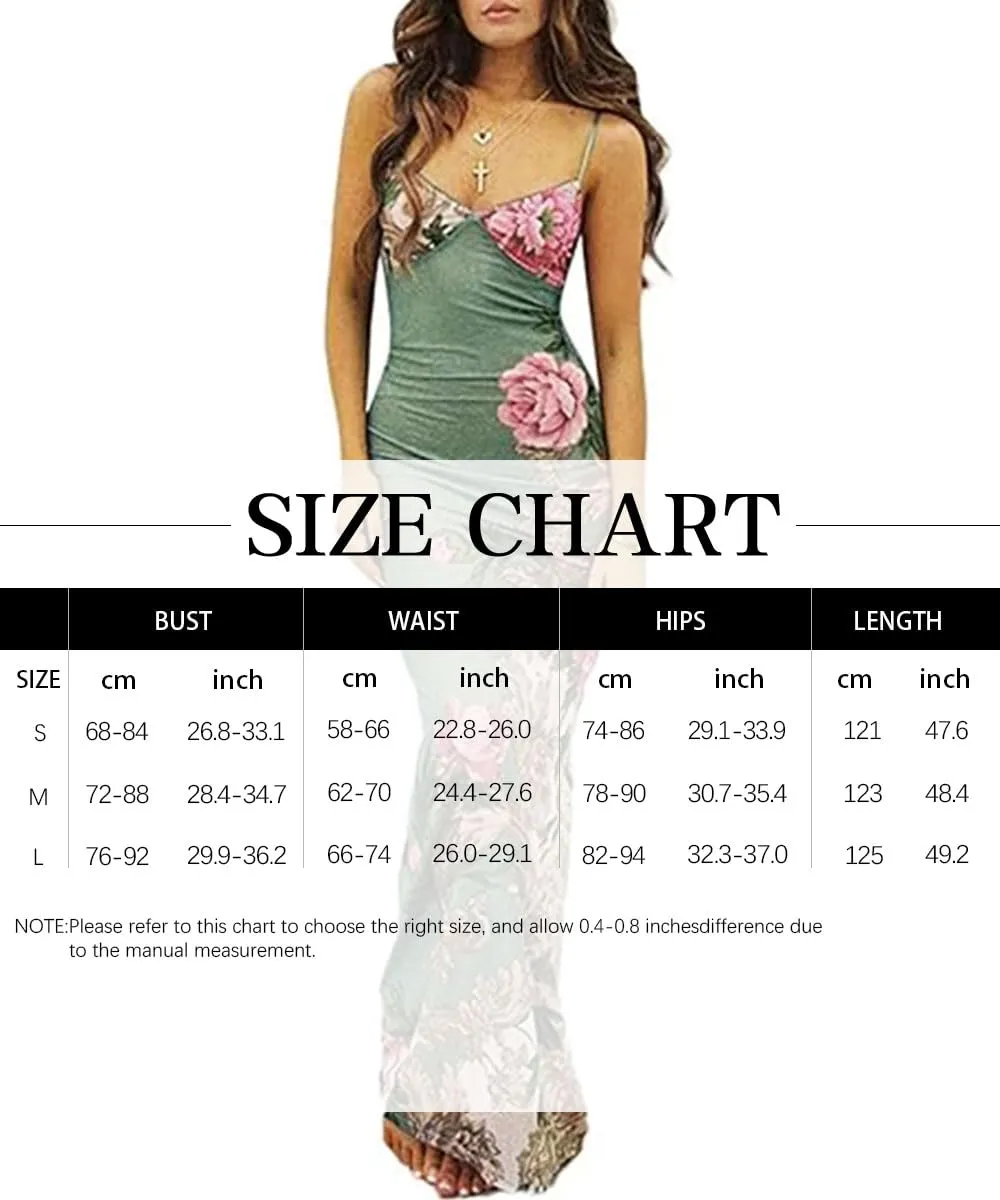 ABINGOO Women Vintage Spaghetti Strap Maxi Dress Sexy Low Cut Backless Floral Satin Slip Long Dress Y2k Cami Bodycon Dresses 8-Green Floral S