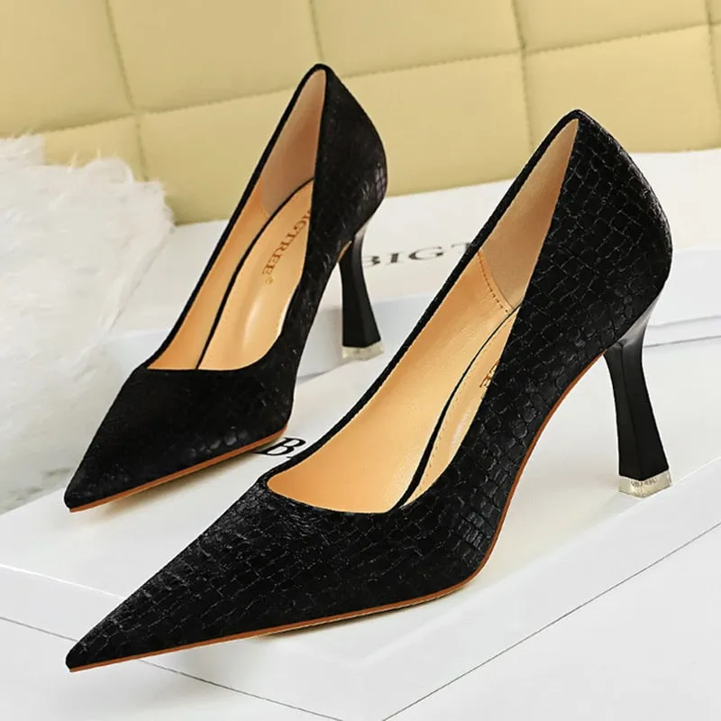 Amozae-   Autumn Elegant Women Apricot Leather Pumps Yellow Pointed Toe Pumps White Thin High Heels Pumps Ladies Paty Plus Size Shoes