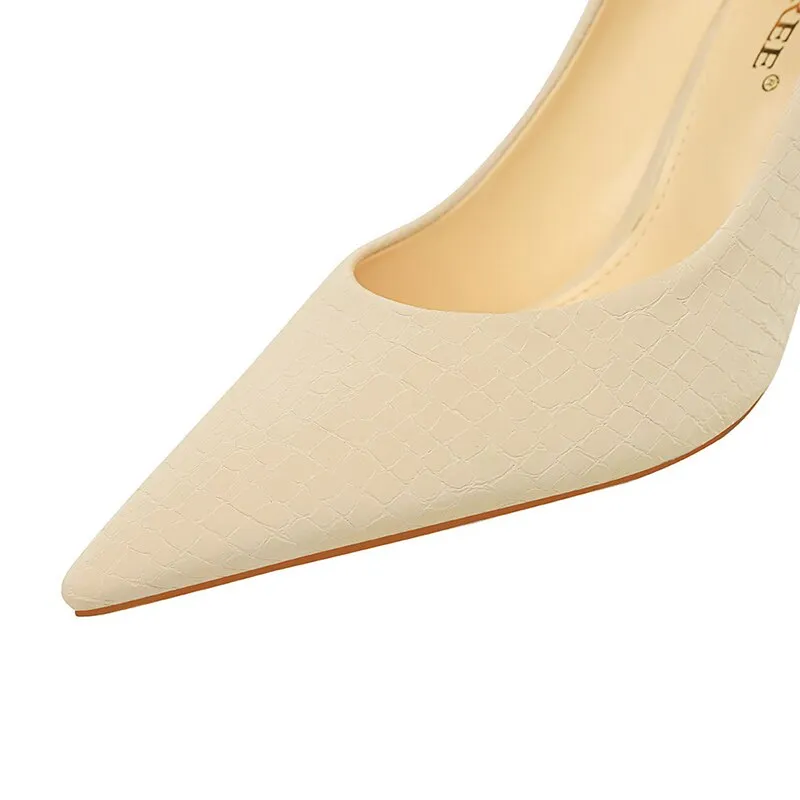 Amozae-   Autumn Elegant Women Apricot Leather Pumps Yellow Pointed Toe Pumps White Thin High Heels Pumps Ladies Paty Plus Size Shoes
