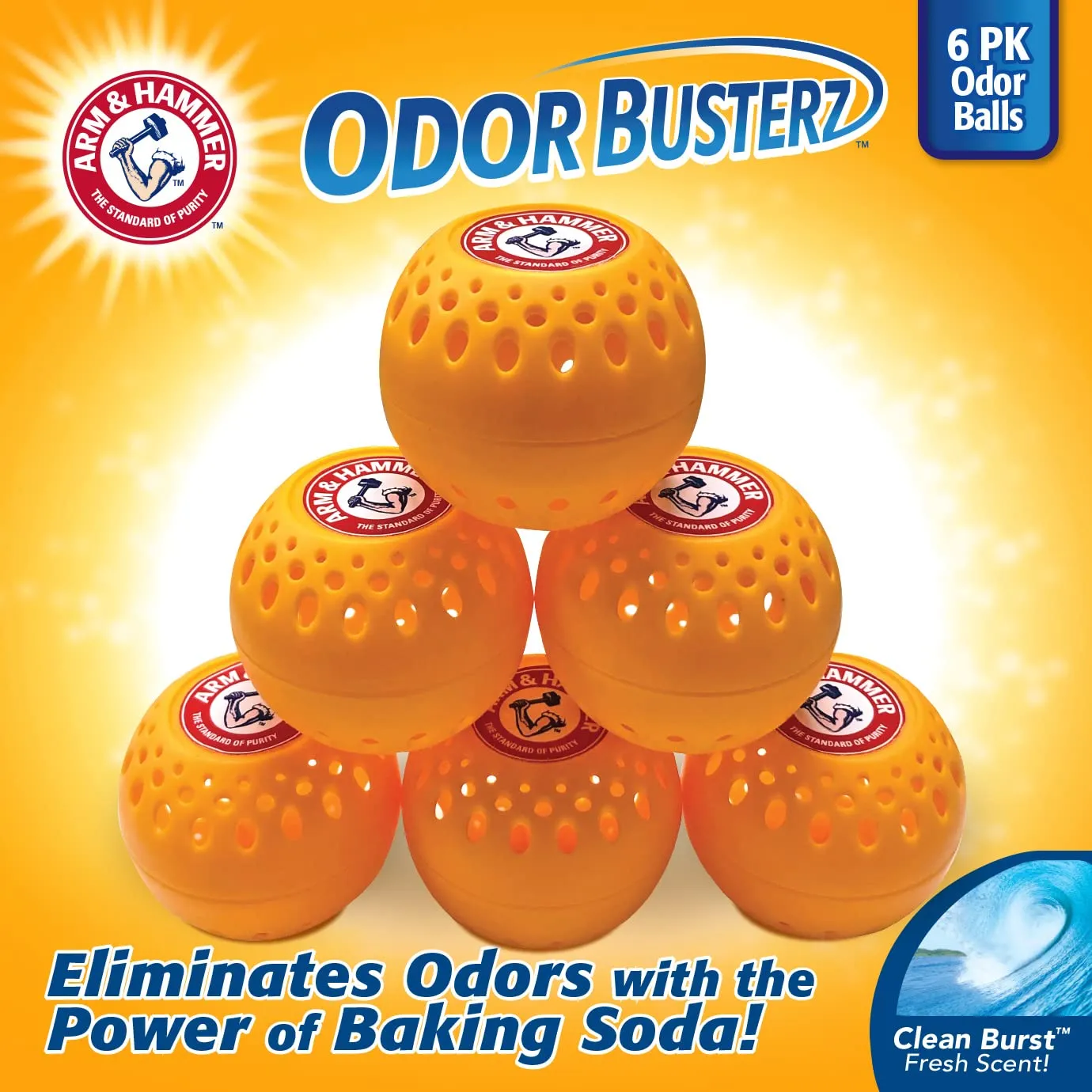 Arm & Hammer Odor Busterz Balls for Long Lasting Freshness - Deodorizer, Carpet Fresh, Odor Remover, Pet Fresh - 6 Count (Pack of 1), Orange 6 Count (Pack of 1)