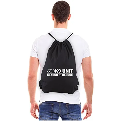 Army Force Gear K-9 Unit Search and Rescue Reusable Canvas Drawstring Bag, Black & White