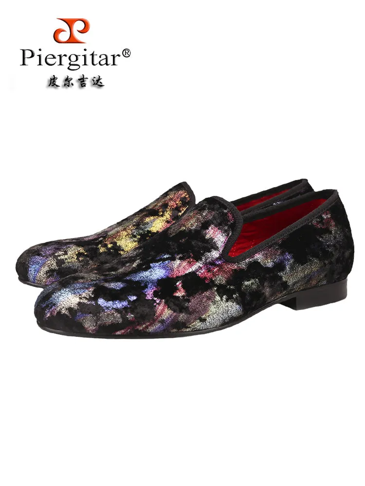 Autumn and winter new imported embossed velvet men's loafers trendy nightclub party slip-on handmade smoking shoes