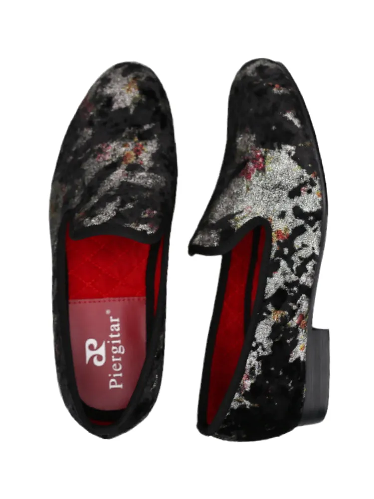 Autumn and winter new imported embossed velvet men's loafers trendy nightclub party slip-on handmade smoking shoes