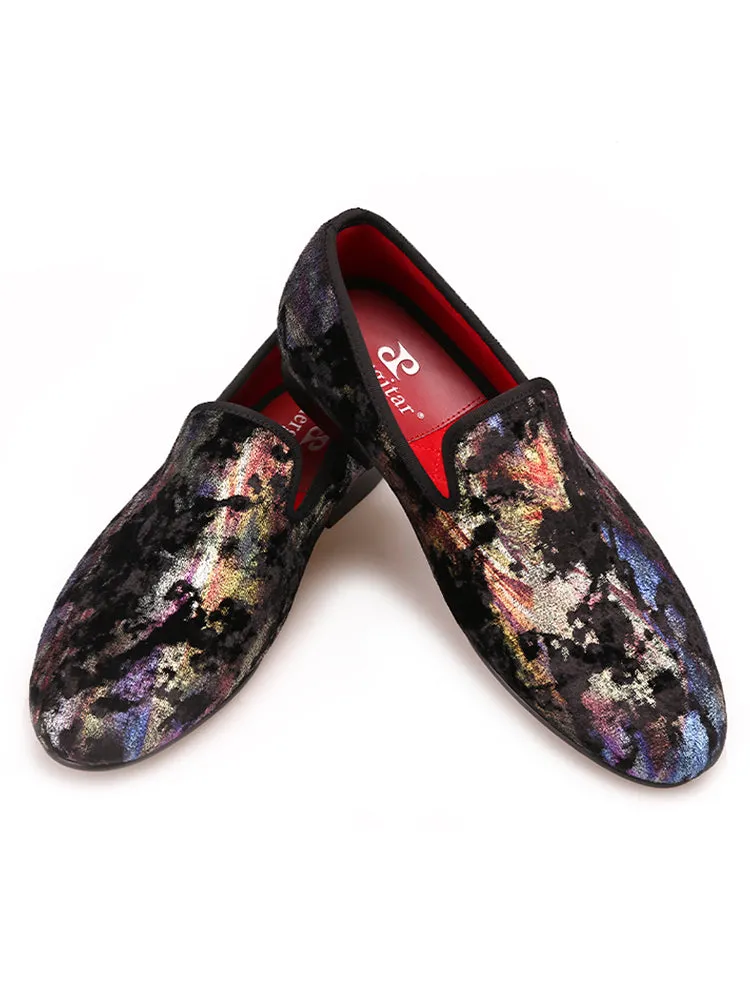 Autumn and winter new imported embossed velvet men's loafers trendy nightclub party slip-on handmade smoking shoes