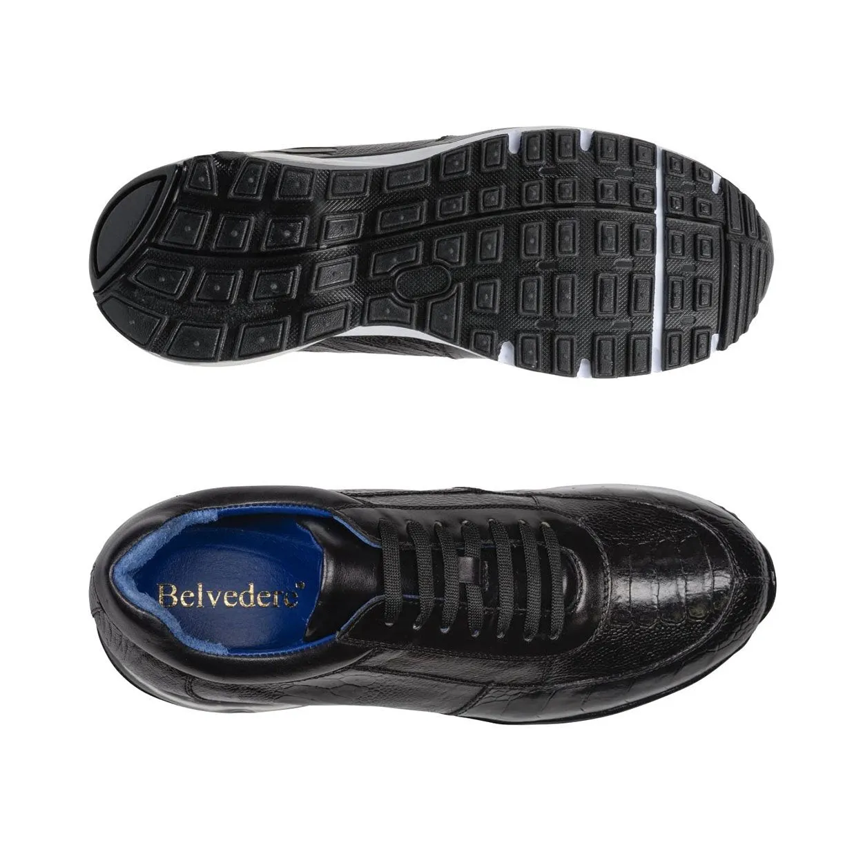 Belvedere E02 Todd Men's Shoes Black Exotic Genuine Ostrich Casual Sneakers (BV2954)