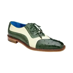 Belvedere Ostrich Quill Italian Leather Wingtip Shoes Sesto R54 Forest/Cream