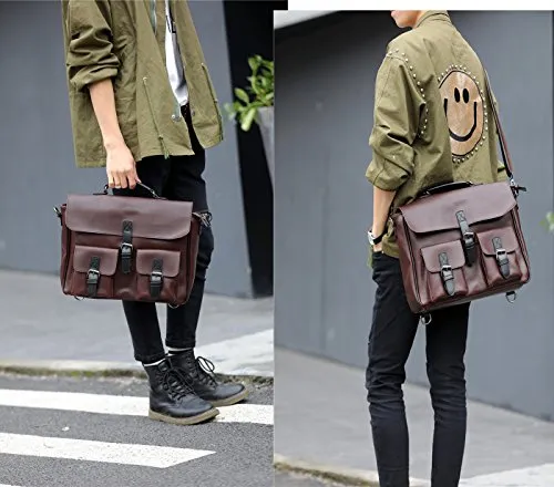 Berchirly Large Capacity Casual Men PU Leather Backpack Messenger Shoulder bags Daypack Handbag