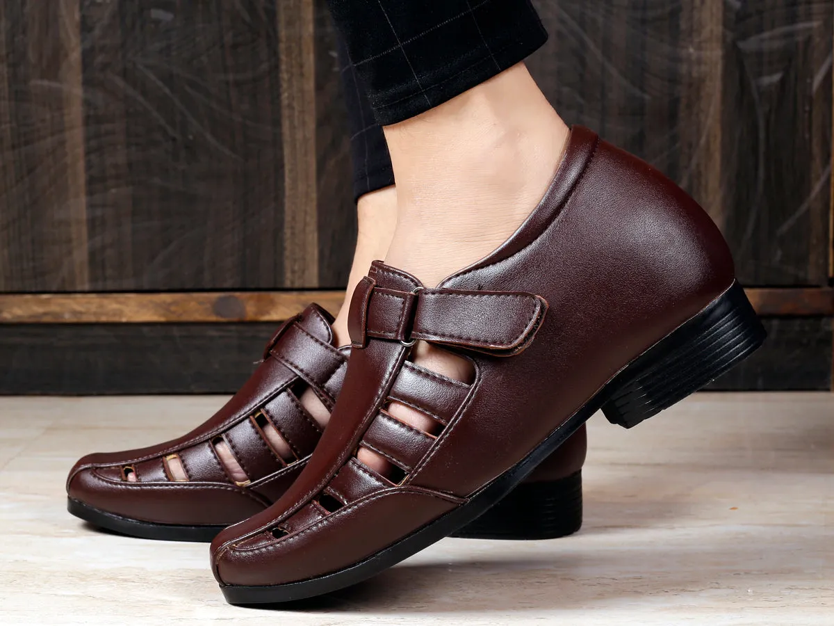 Bxxy's 3 Inch Hidden Height Increasing Elevator Roman Vegan Leather Sandals for Men