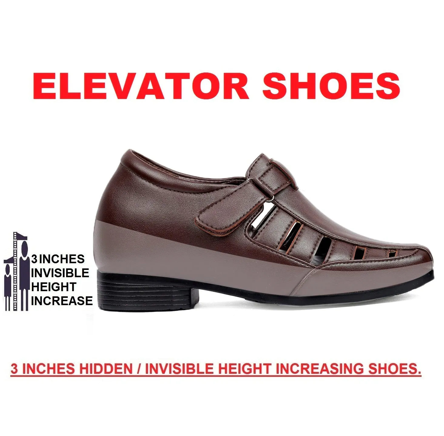 Bxxy's 3 Inch Hidden Height Increasing Elevator Roman Vegan Leather Sandals for Men