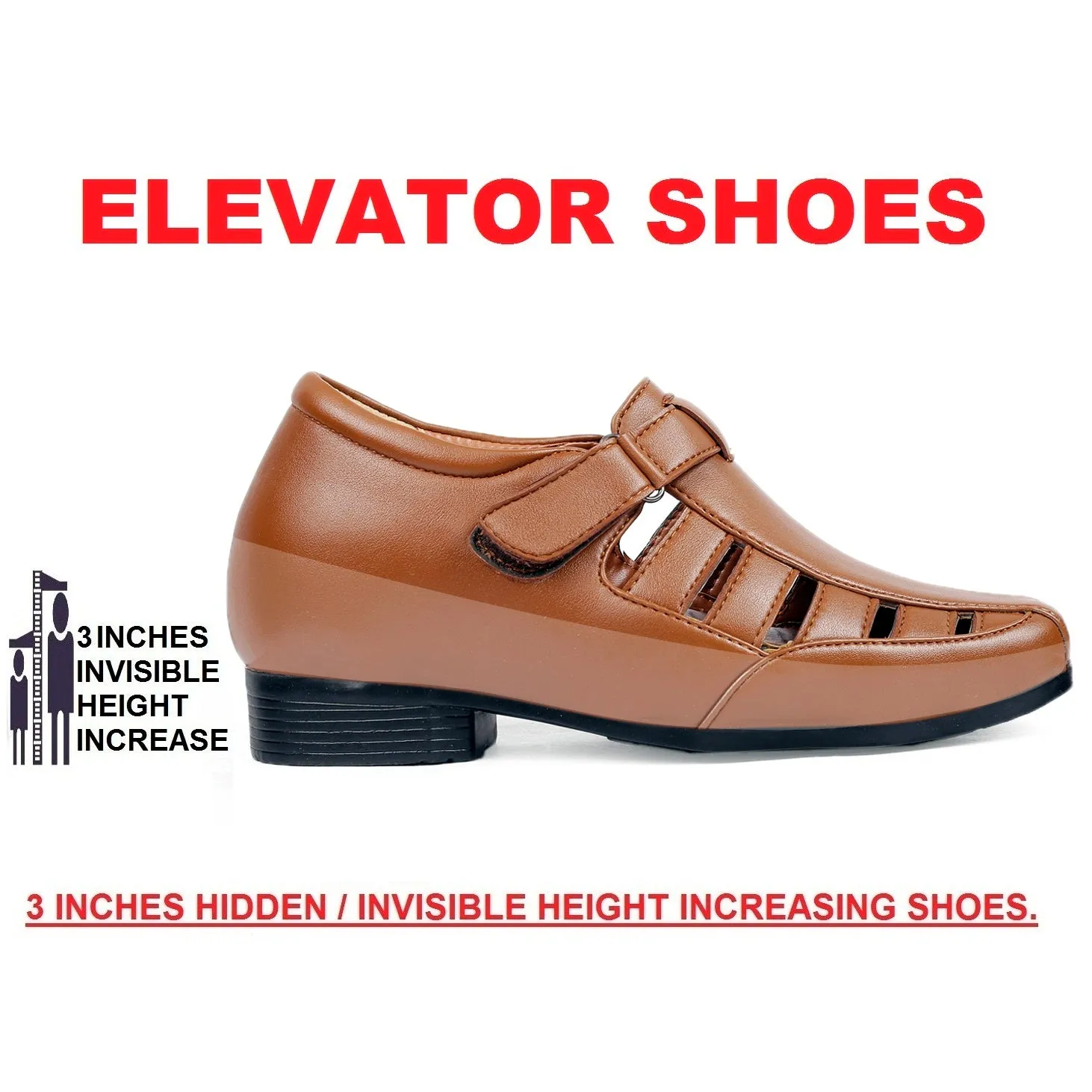 Bxxy's 3 Inch Hidden Height Increasing Elevator Roman Vegan Leather Sandals for Men