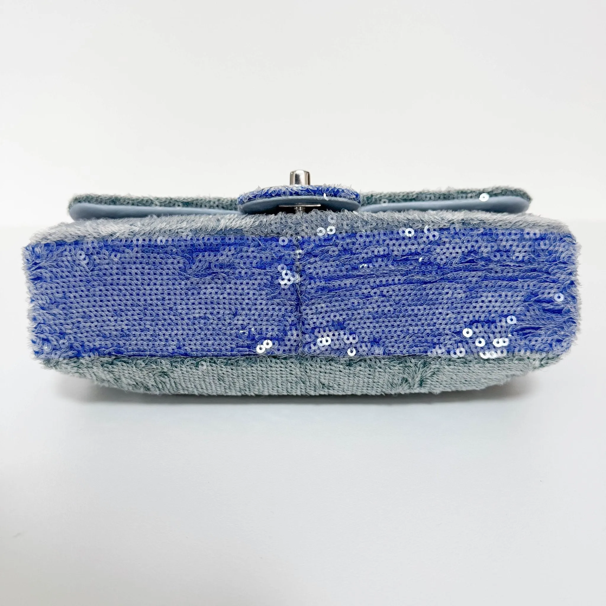 CC Flap Waterfall Sequin Blue Double Chain Shoulder Bag