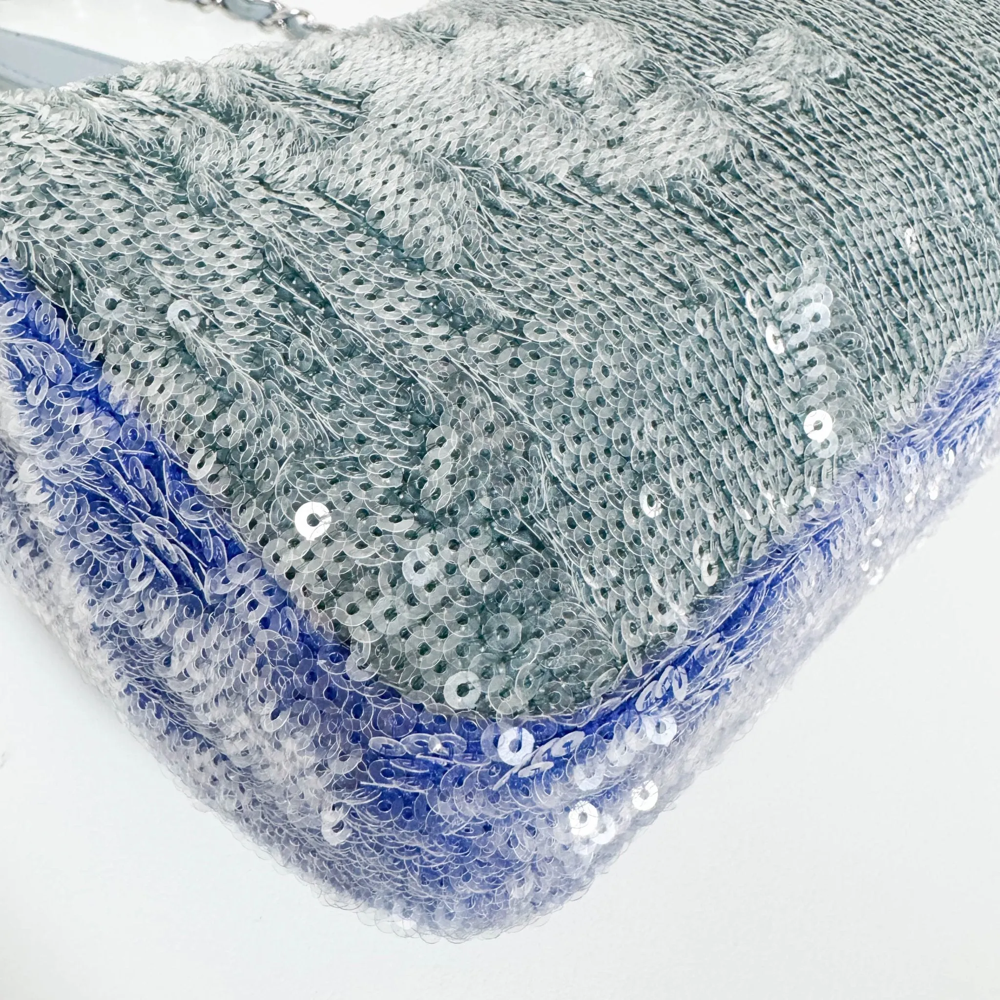CC Flap Waterfall Sequin Blue Double Chain Shoulder Bag