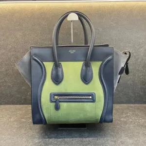 Celine Luggage Bag Green Navy Leather Medium Size