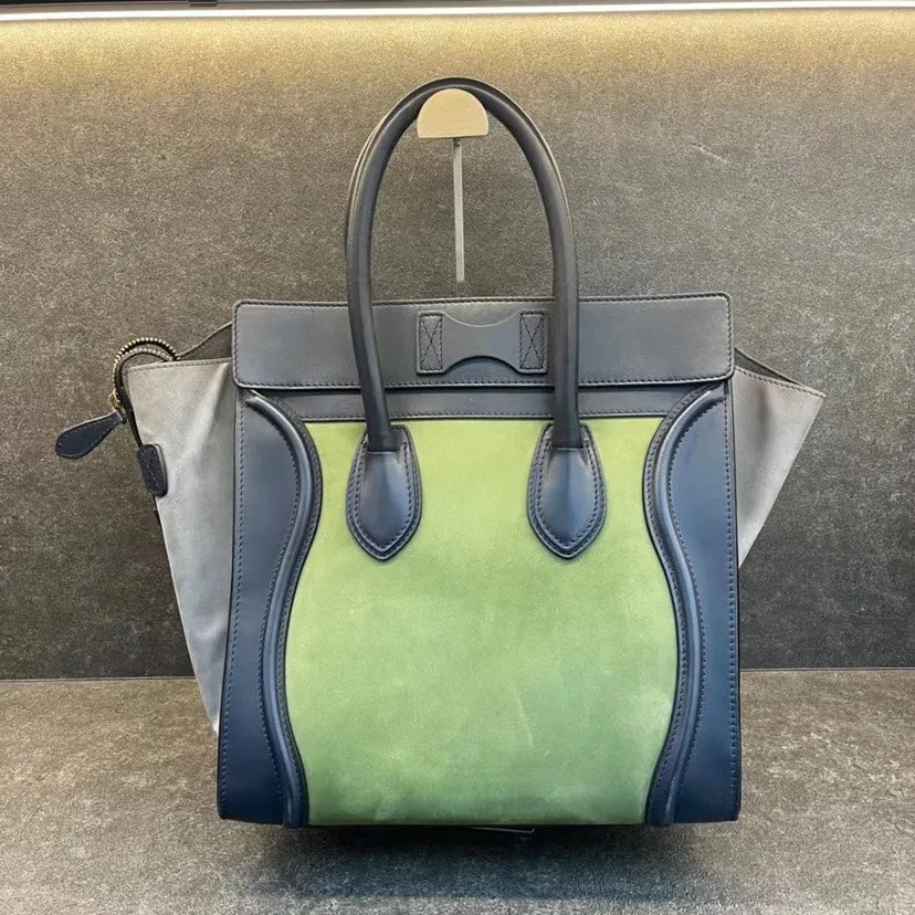 Celine Luggage Bag Green Navy Leather Medium Size