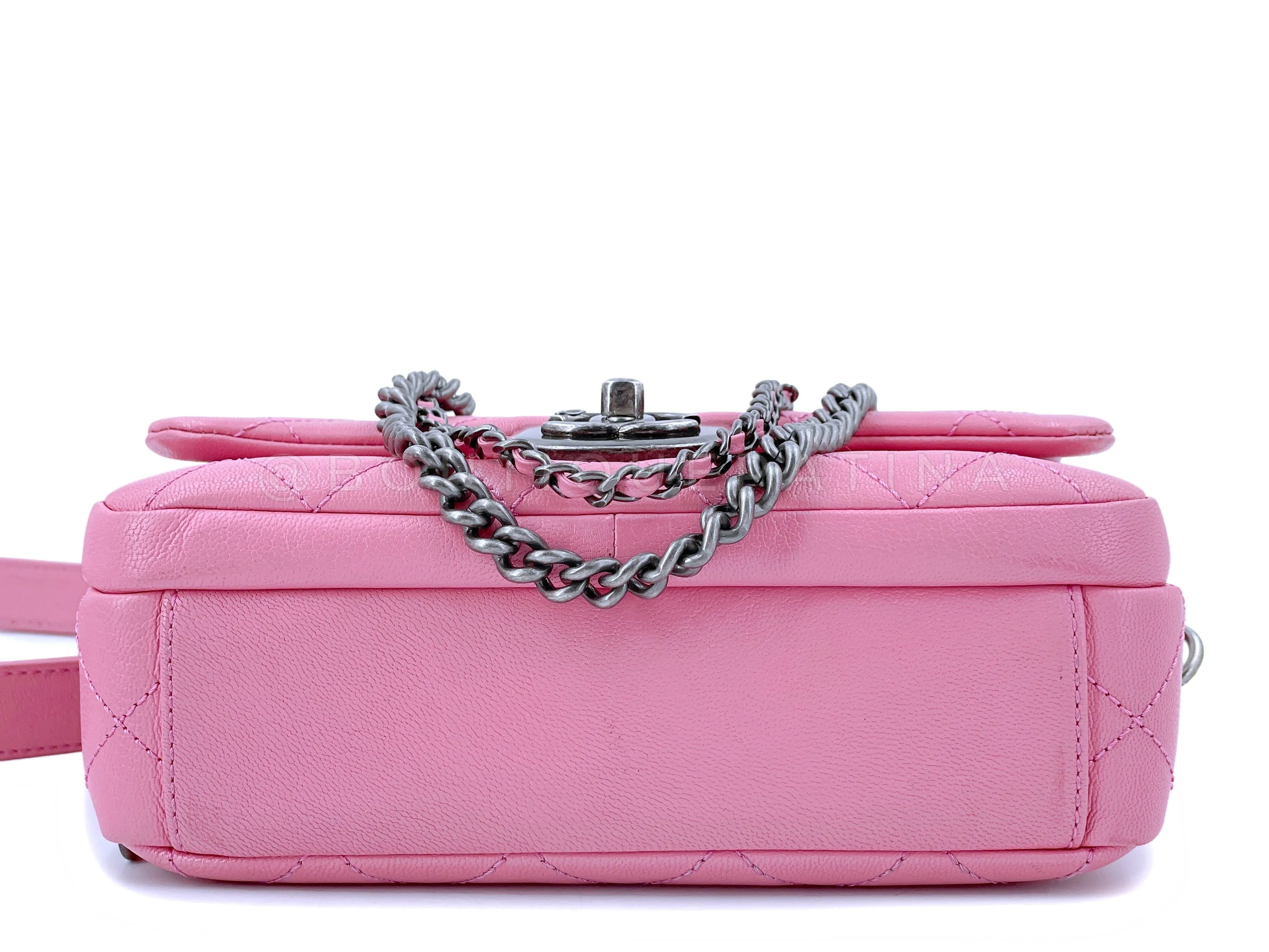 Chanel 2015 Pink Goatskin Double Carry Multichain Quilted Medium Flap Bag RHW
