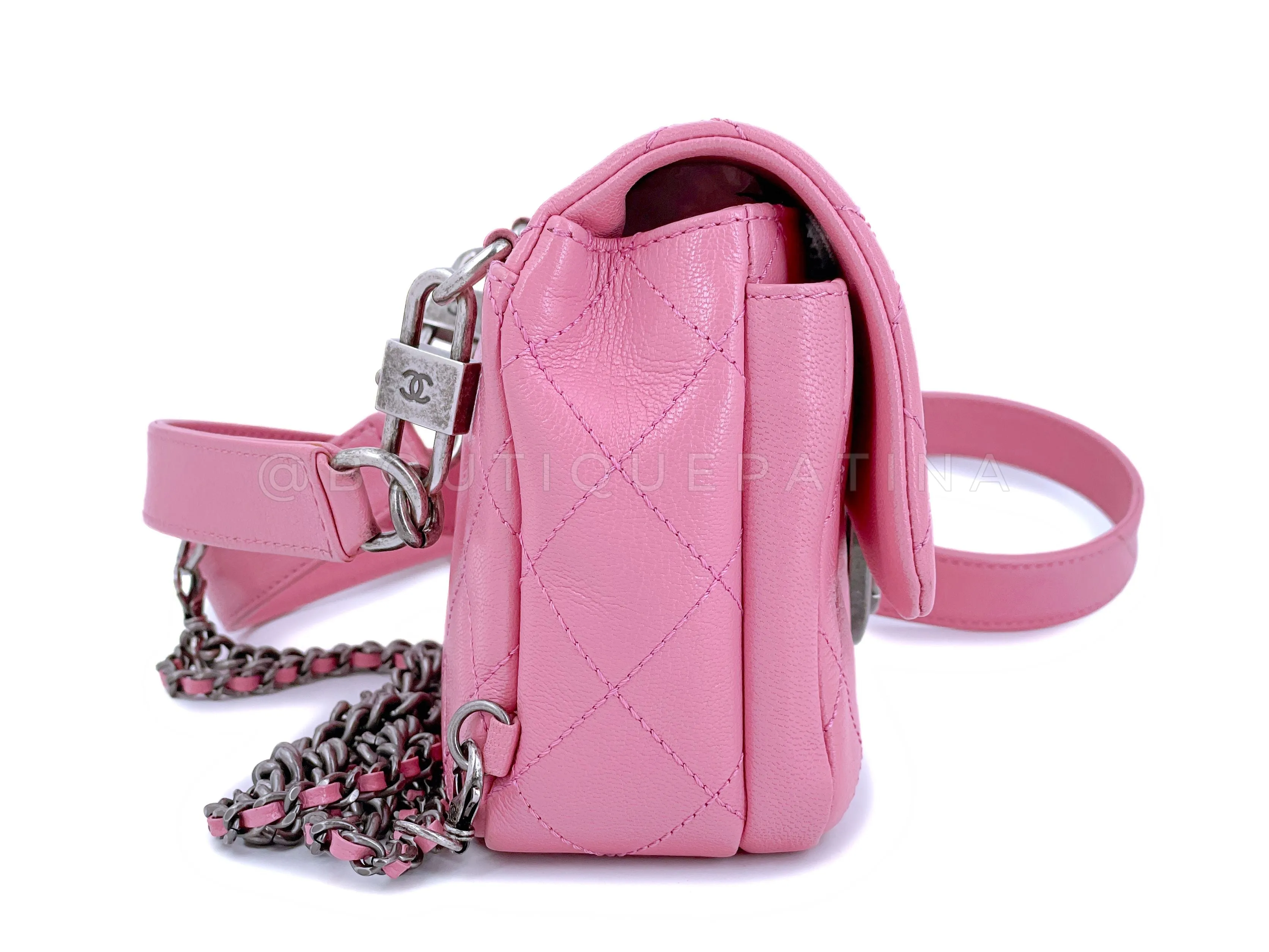 Chanel 2015 Pink Goatskin Double Carry Multichain Quilted Medium Flap Bag RHW