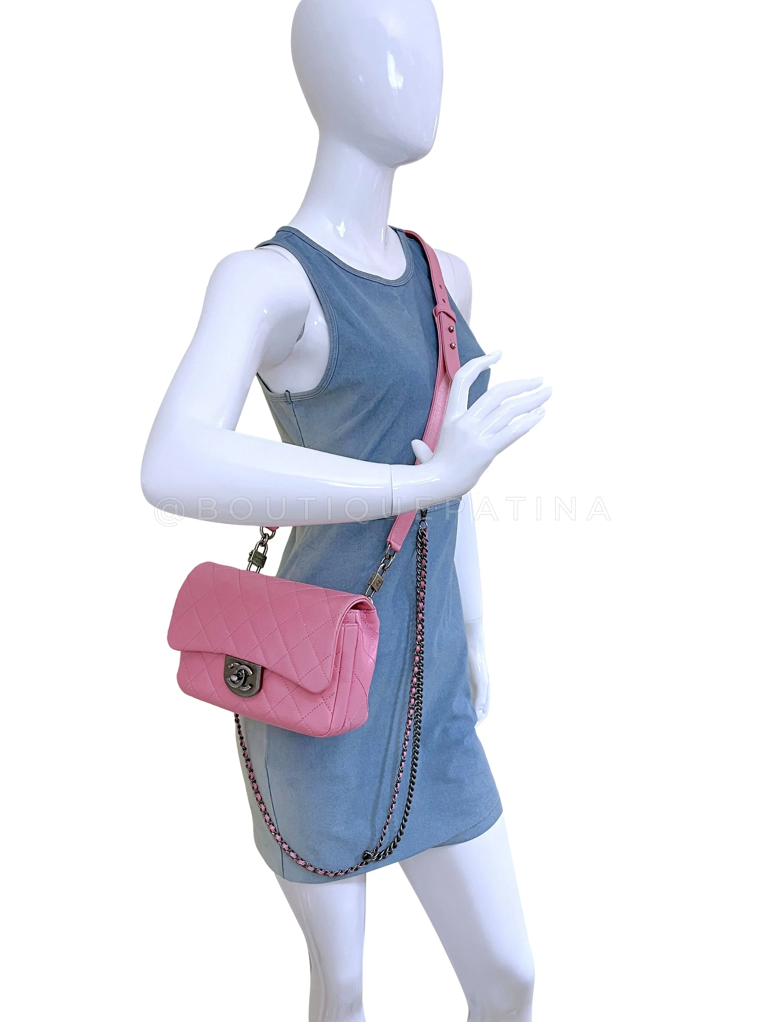 Chanel 2015 Pink Goatskin Double Carry Multichain Quilted Medium Flap Bag RHW