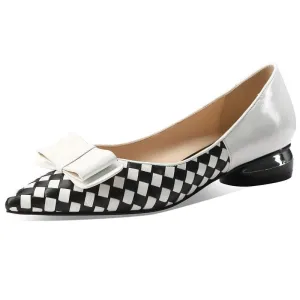 classic plaid pattern genuine leather high heels comfortable low-heeled office women heels pointed toe high heel shoes