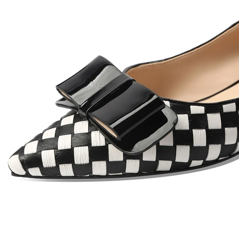 classic plaid pattern genuine leather high heels comfortable low-heeled office women heels pointed toe high heel shoes