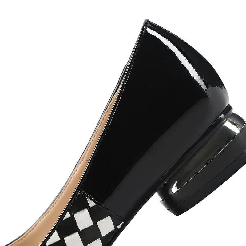 classic plaid pattern genuine leather high heels comfortable low-heeled office women heels pointed toe high heel shoes