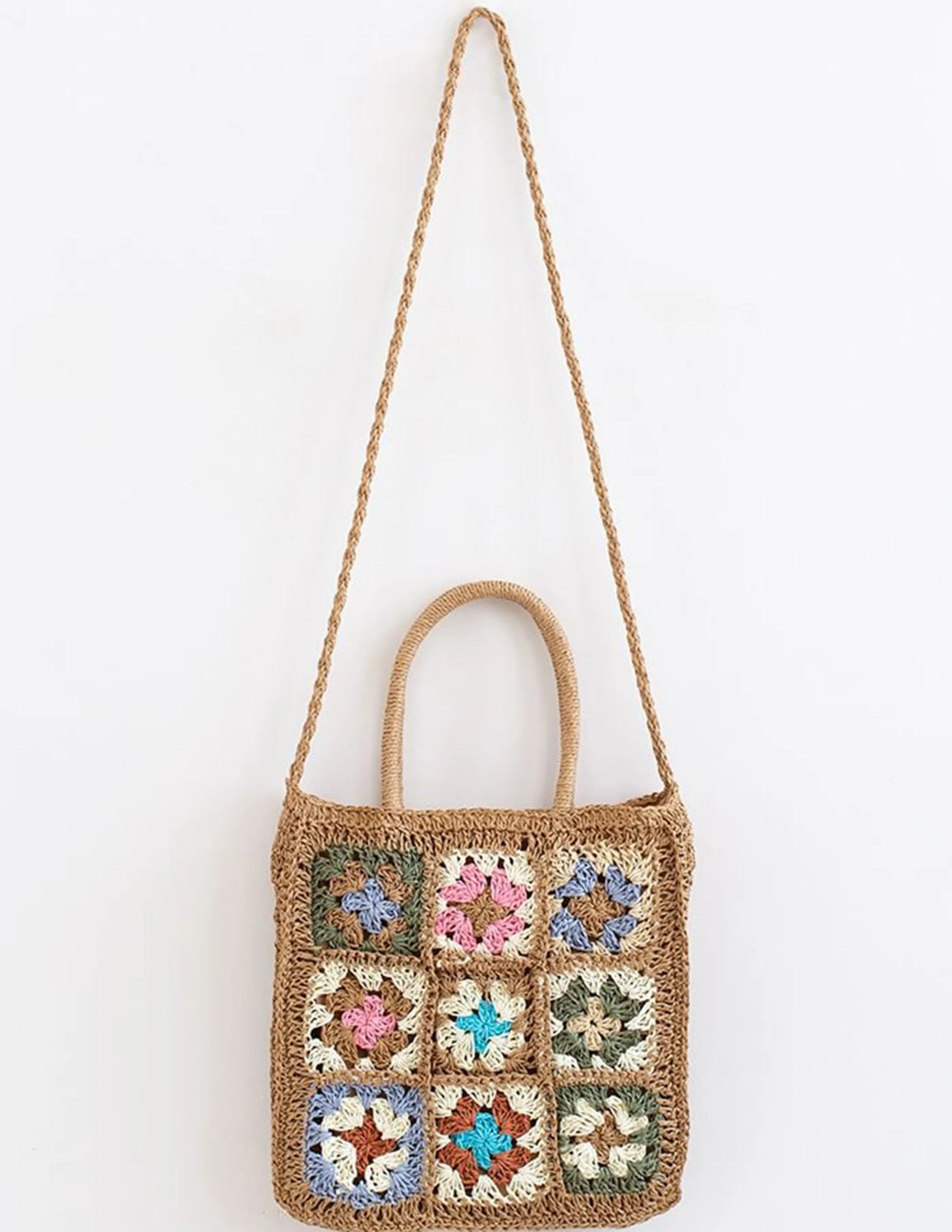 Colored Flower Woven Straw Bag