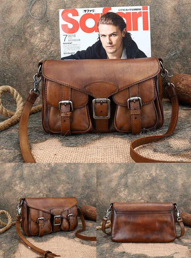 Cute Ladies Brown Leather Satchels Side Bags For Women