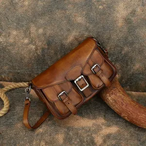 Cute Ladies Brown Leather Satchels Side Bags For Women
