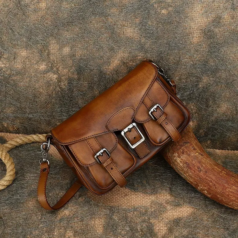 Cute Ladies Brown Leather Satchels Side Bags For Women