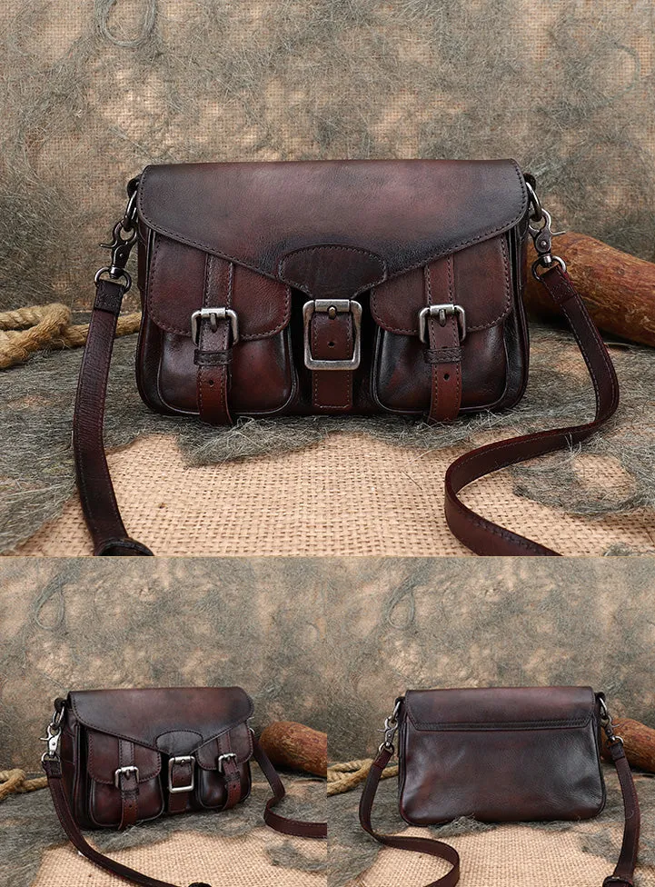 Cute Ladies Brown Leather Satchels Side Bags For Women