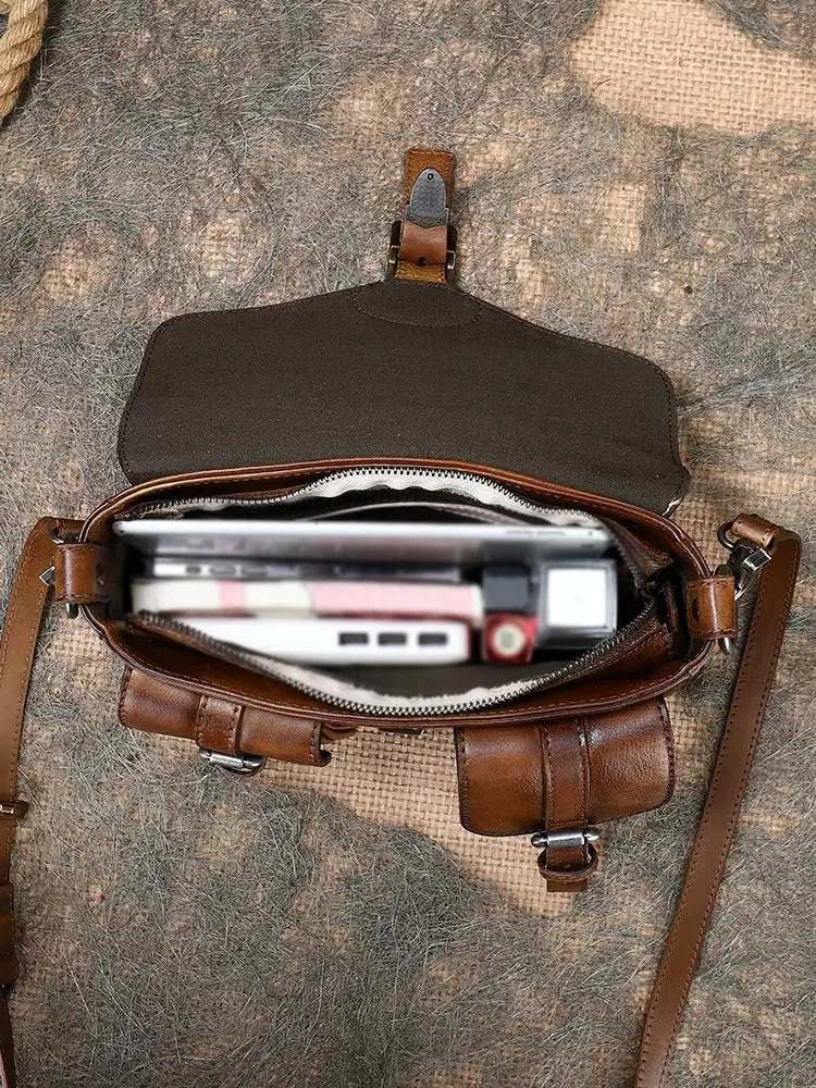 Cute Ladies Brown Leather Satchels Side Bags For Women