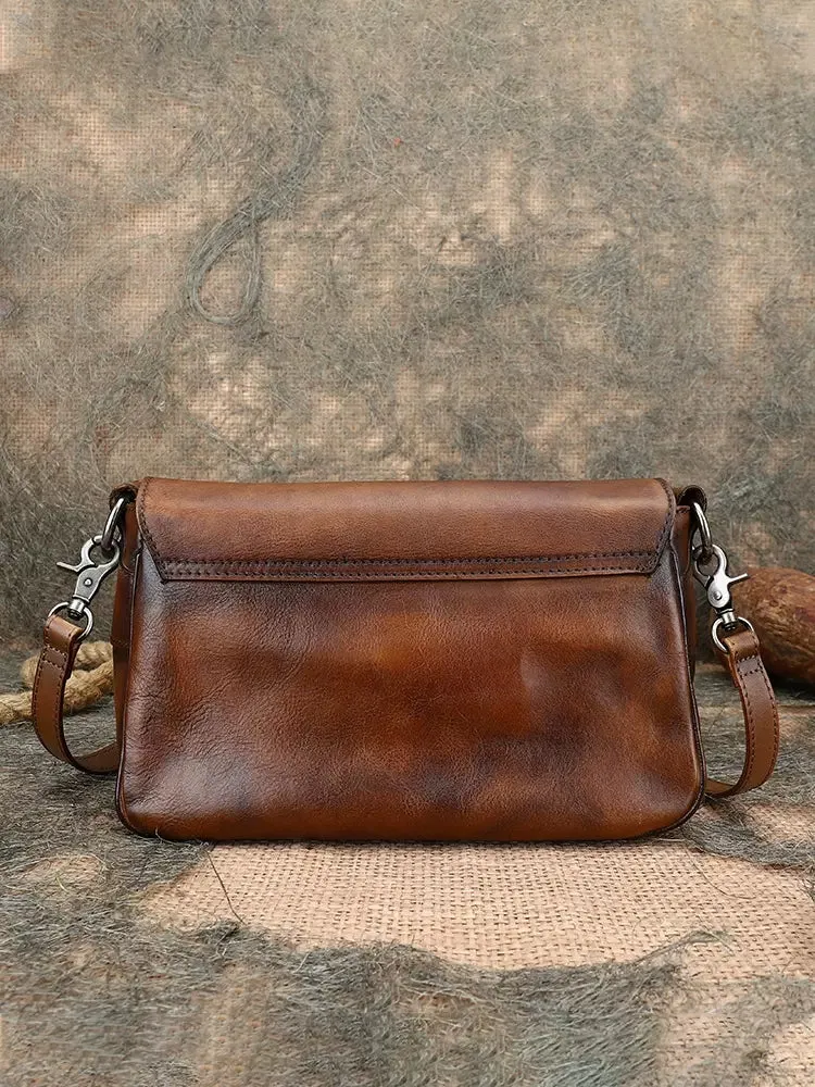 Cute Ladies Brown Leather Satchels Side Bags For Women
