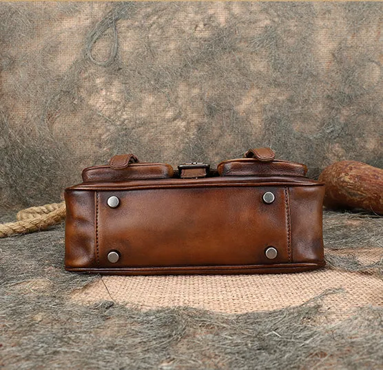 Cute Ladies Brown Leather Satchels Side Bags For Women
